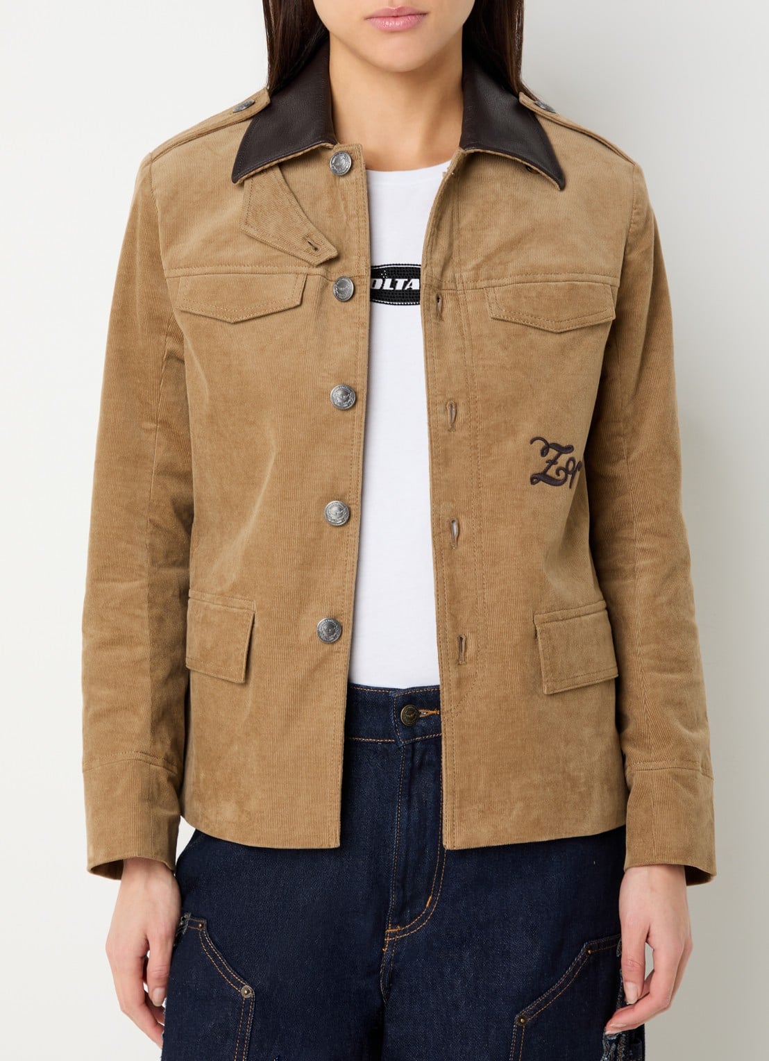 Zadig&Voltaire Veram jack van corduroy met logo borduring - detail 4 camel