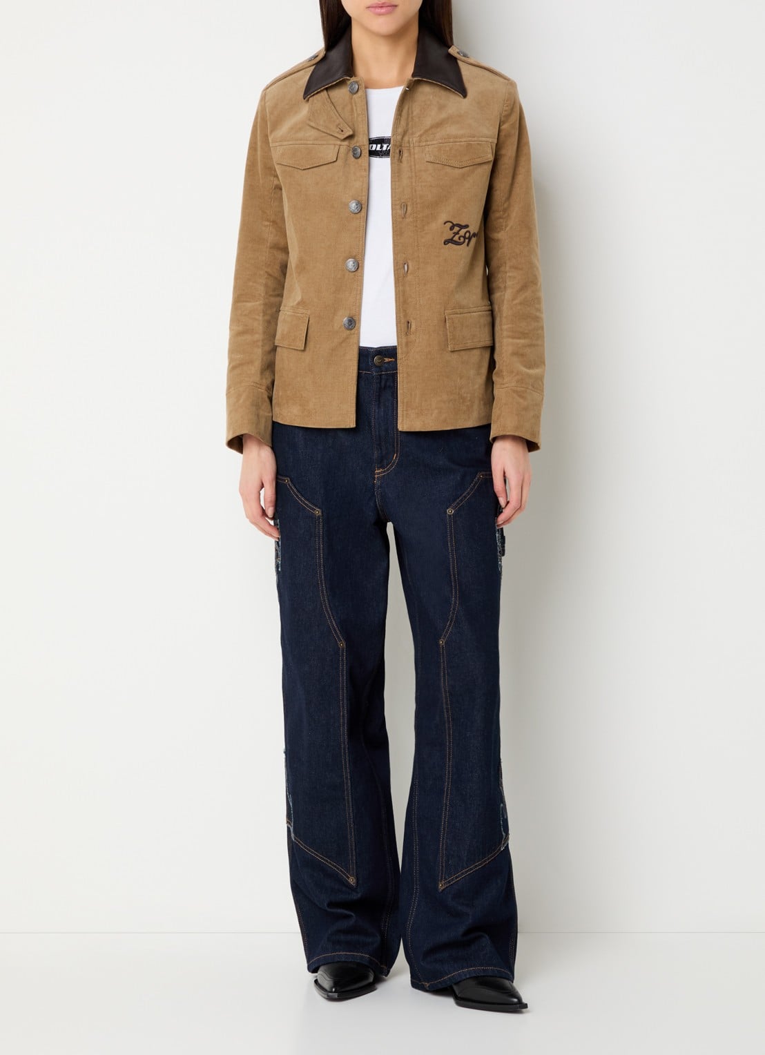 Zadig&Voltaire Veram jack van corduroy met logo borduring - voorkant 2 camel