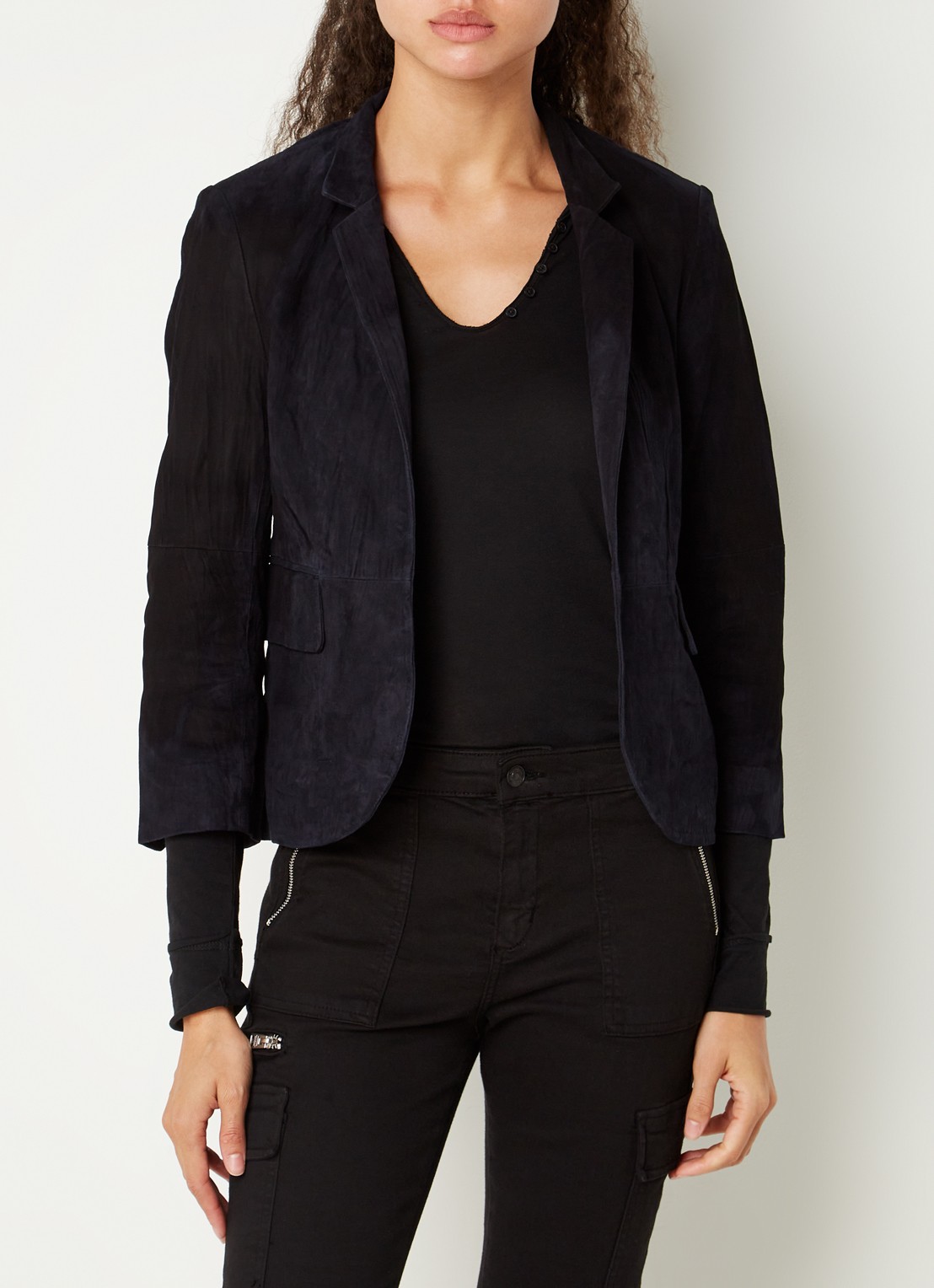 Zadig&Voltaire Verys blazer van geitensuéde met klepzakken - detail 4 donkerblauw