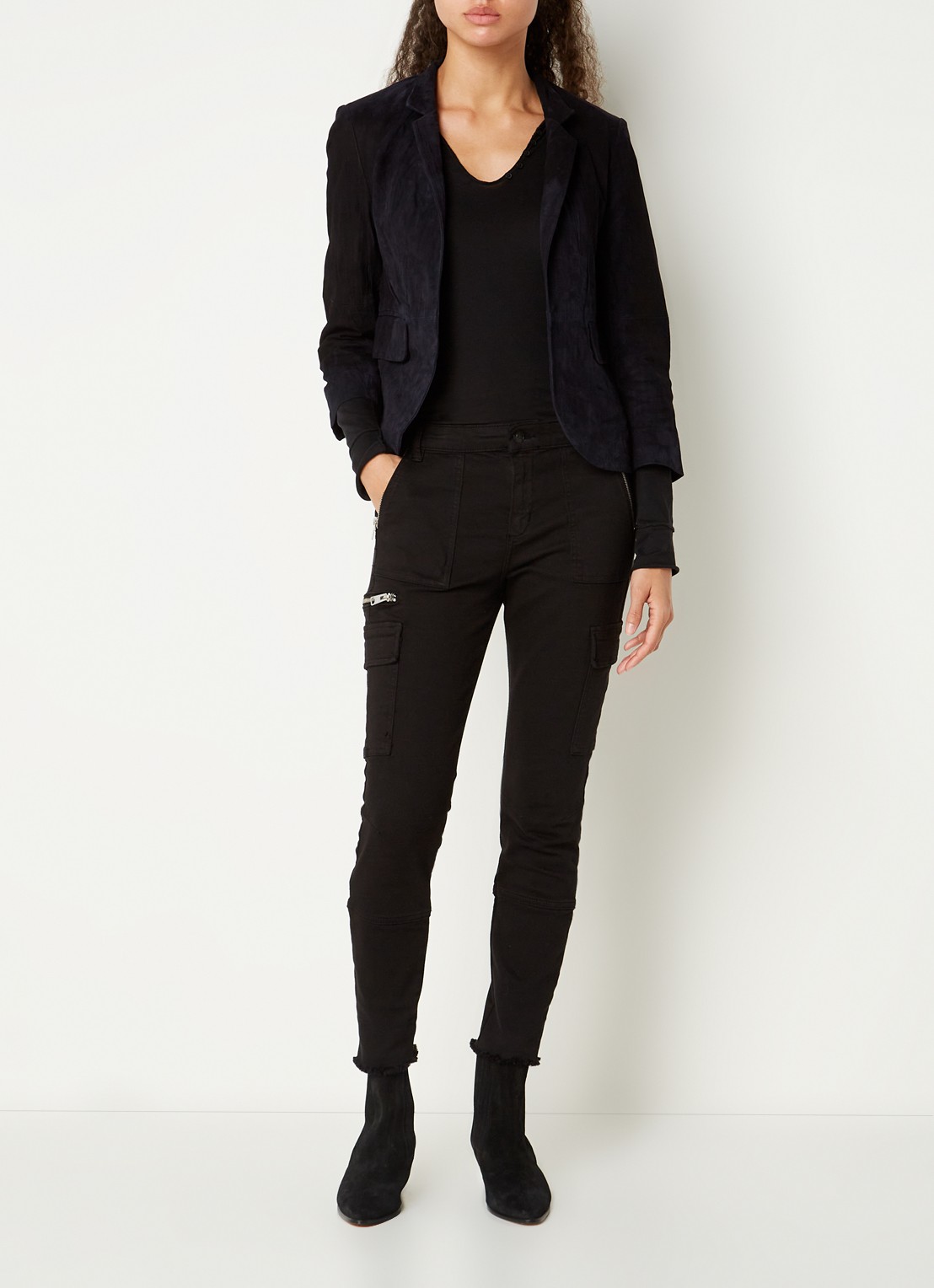 Zadig&Voltaire Verys blazer van geitensuéde met klepzakken - voorkant 2 donkerblauw