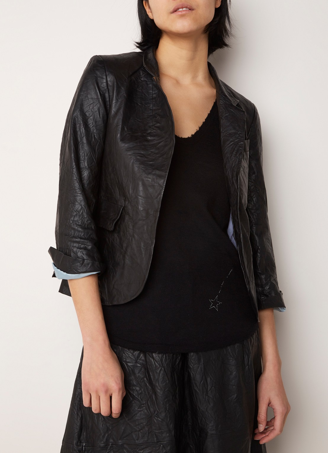 Zadig&Voltaire Verys blazer van lamsleer met kreukeffect - detail 3 zwart
