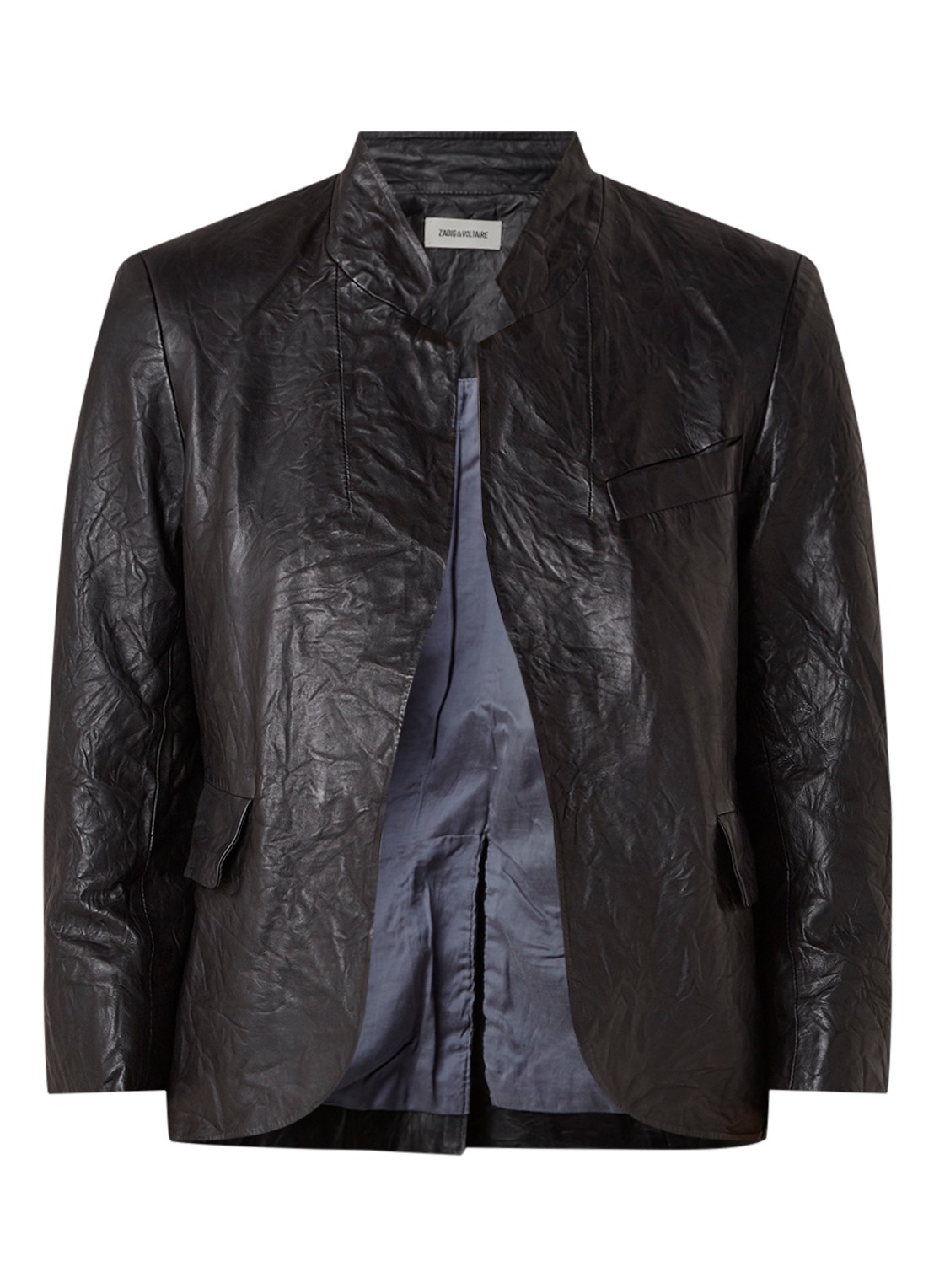 Zadig&Voltaire Verys blazer van lamsleer met kreukeffect - voorkant zwart