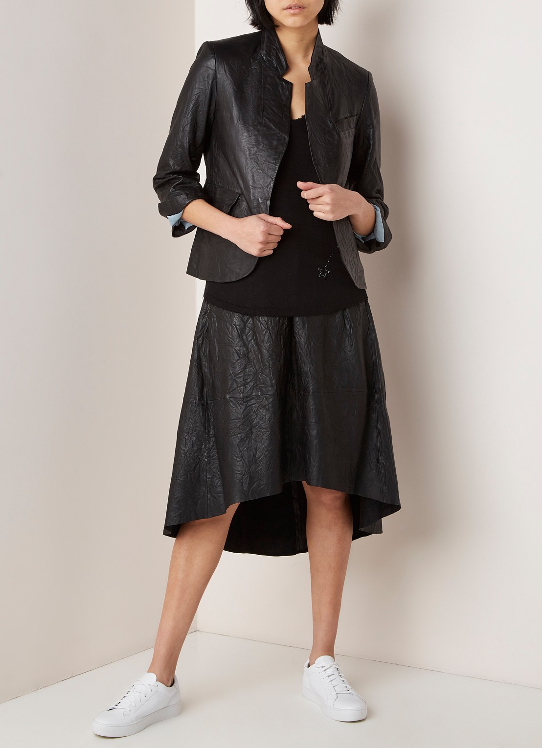 Zadig&Voltaire Verys blazer van lamsleer met kreukeffect - voorkant 2 zwart