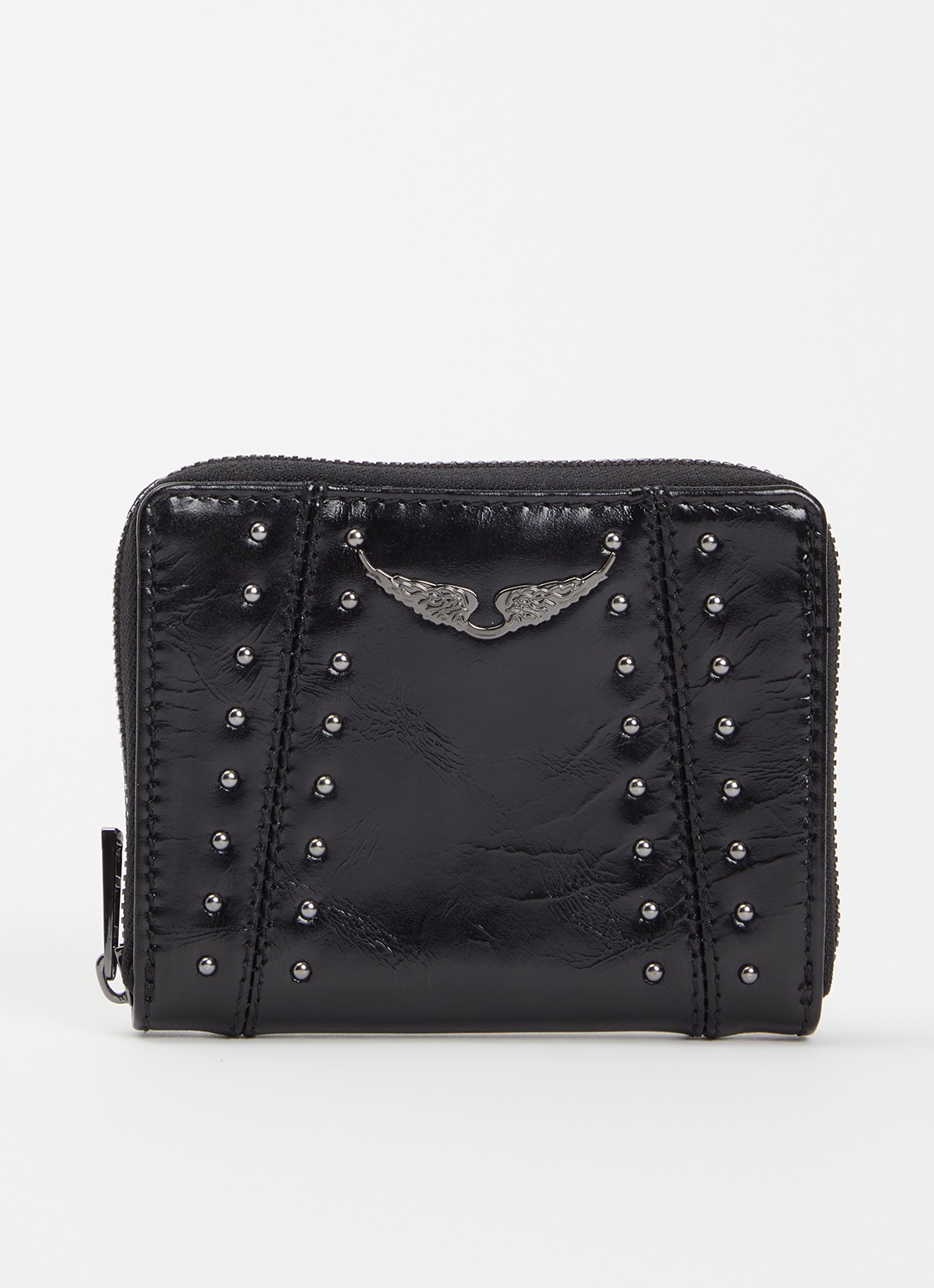 Zadig&Voltaire Vintage Mini portemonnee van leer met studs - voorkant 2 zwart