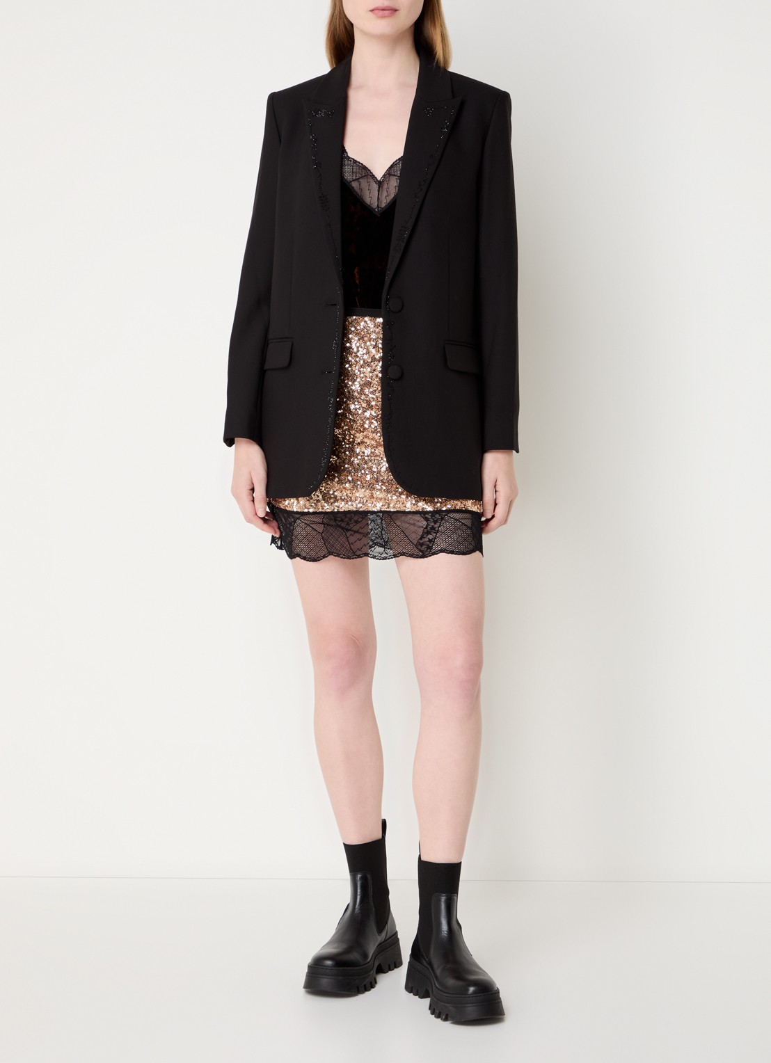 Zadig&Voltaire Viva blazer met klepzakken en strass - voorkant 4 zwart