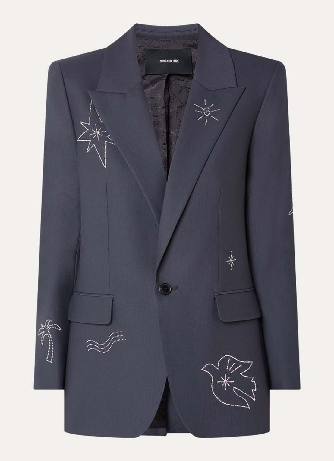 Zadig&Voltaire Vival blazer met strass en klepzakken - voorkant 2 antraciet