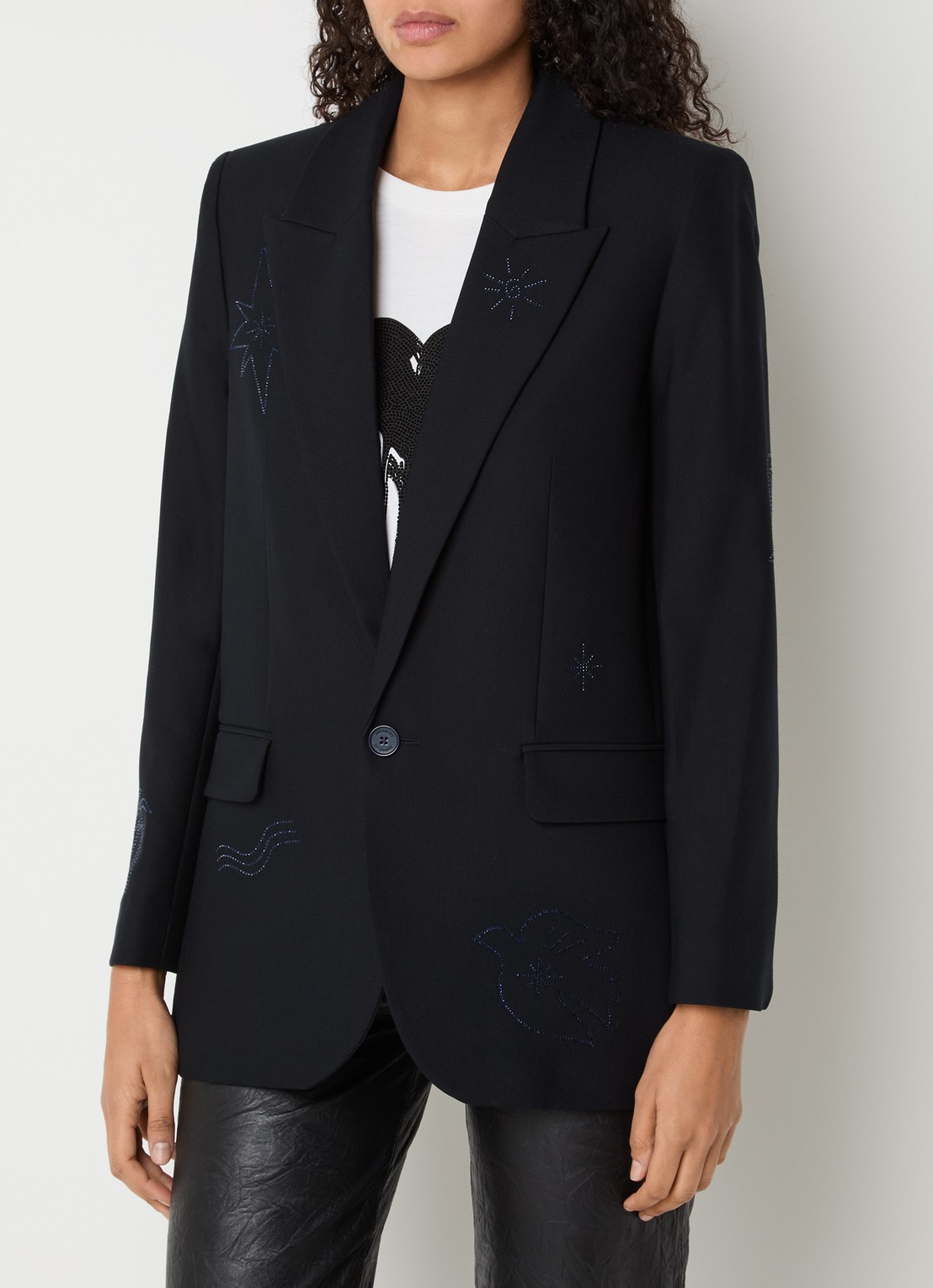 Zadig&Voltaire Vival blazer met strass en klepzakken - detail donkerblauw
