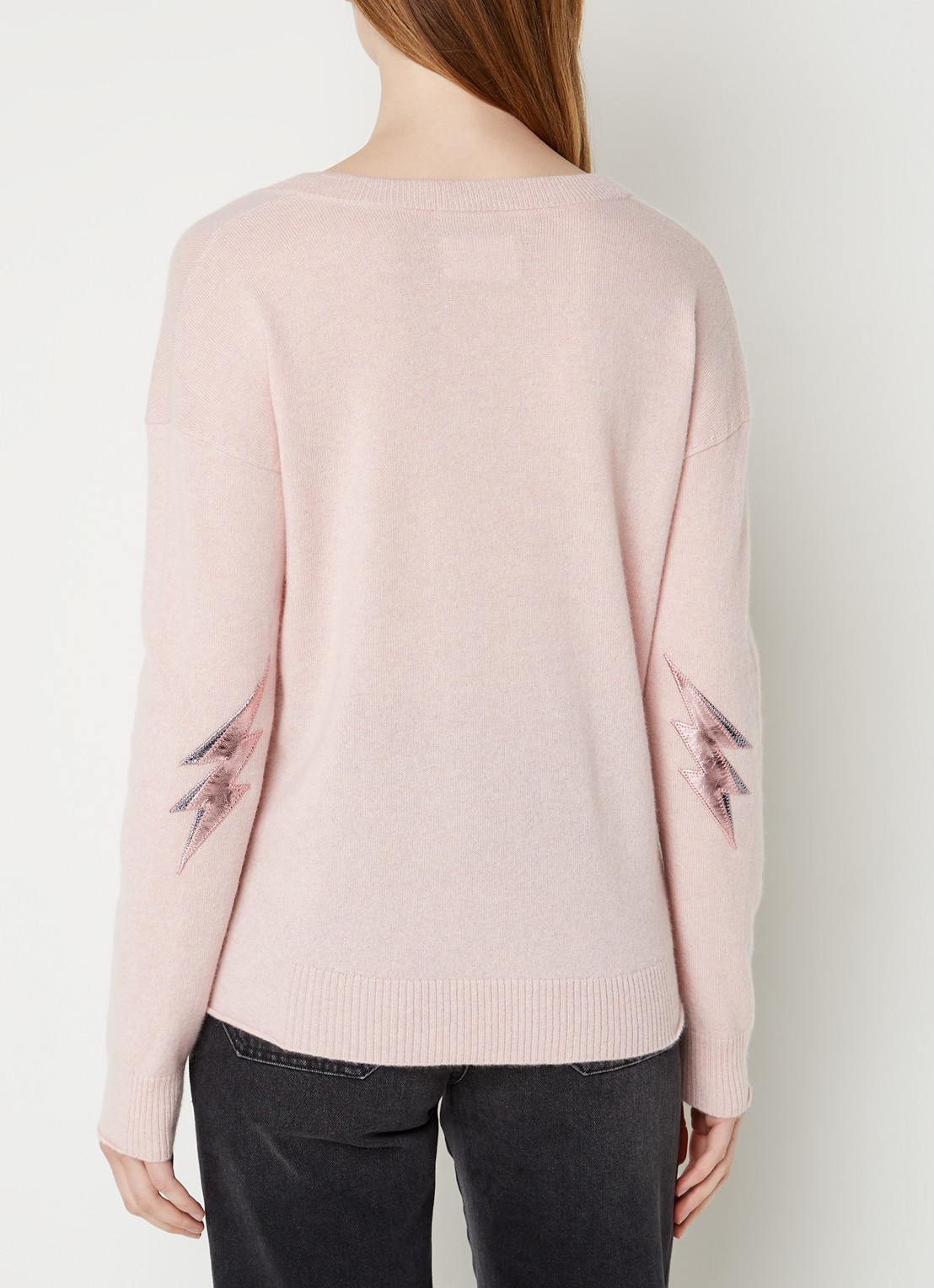 Zadig&Voltaire Vivi fijngebreide oversized pullover van kasjmier met V-hals  - achterkant 3 ivoor