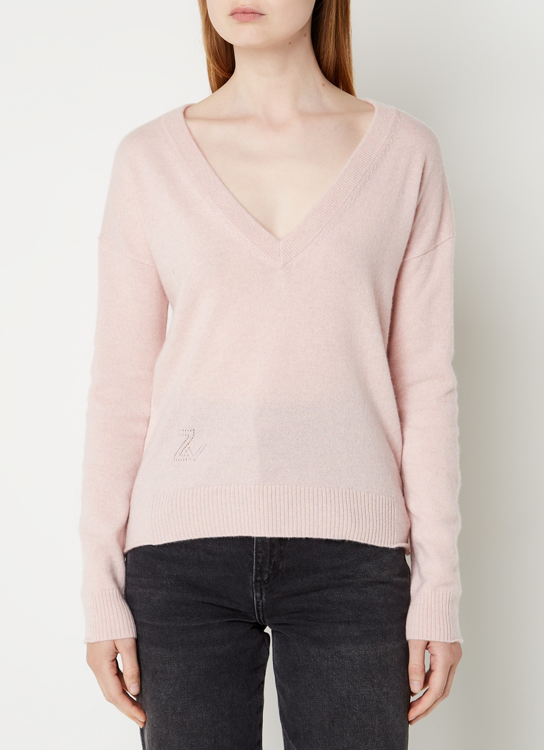 Zadig&Voltaire Vivi fijngebreide oversized pullover van kasjmier met V-hals  - detail 4 ivoor