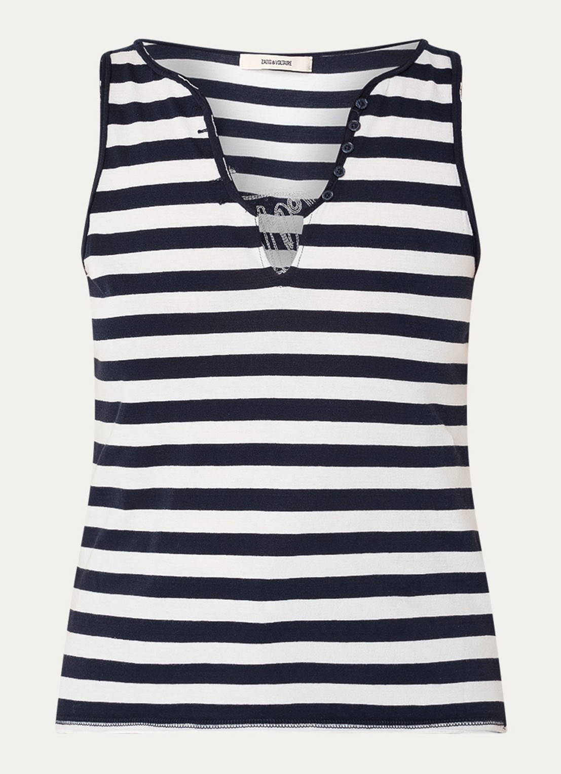 Zadig&Voltaire Voltaire tanktop met streepprint - voorkant 3 donkerblauw