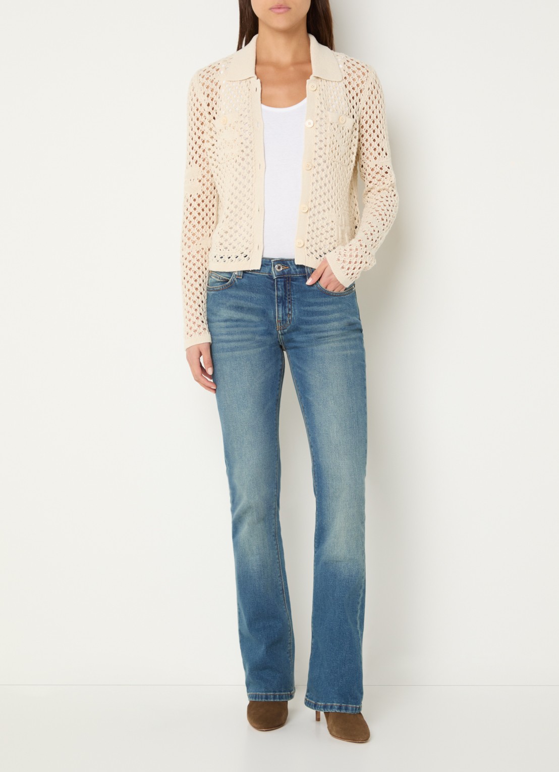 Zadig&Voltaire Voltyz blouse met opengewerkt dessin - voorkant 3 beige