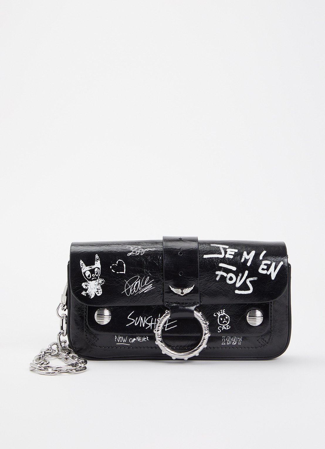 Zadig&Voltaire Wallet Art schoudertas van kalfsleer met afneembare schouderriem  - voorkant zwart