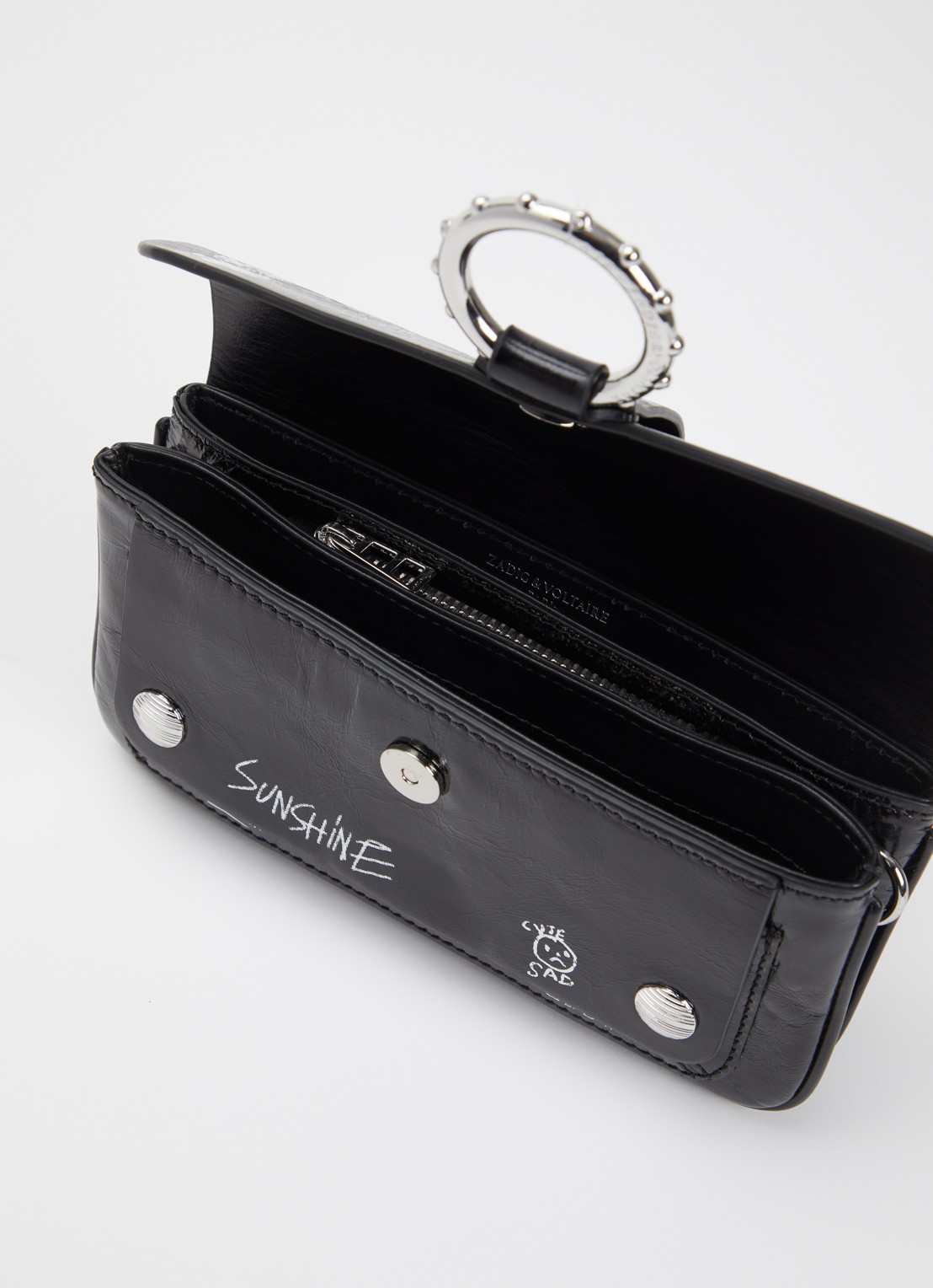 Zadig&Voltaire Wallet Art schoudertas van kalfsleer met afneembare schouderriem  - voorkant 2 zwart