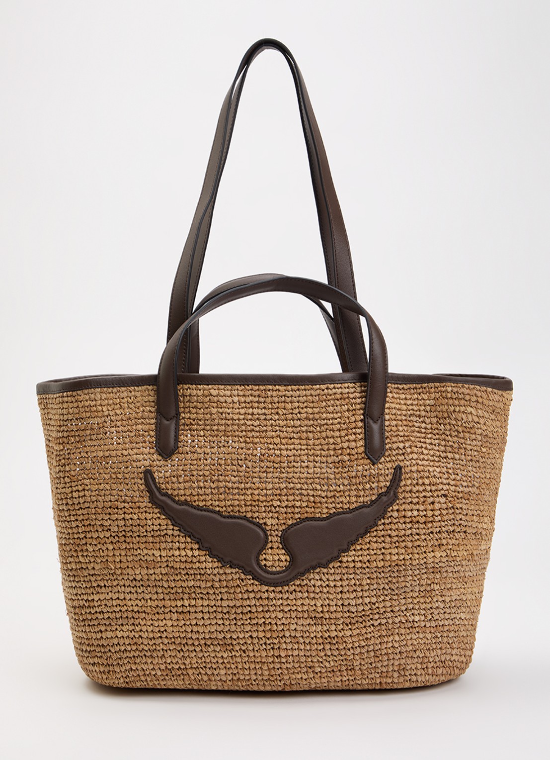 Zadig&Voltaire Wings shopper van raffia met logo - voorkant 4 camel