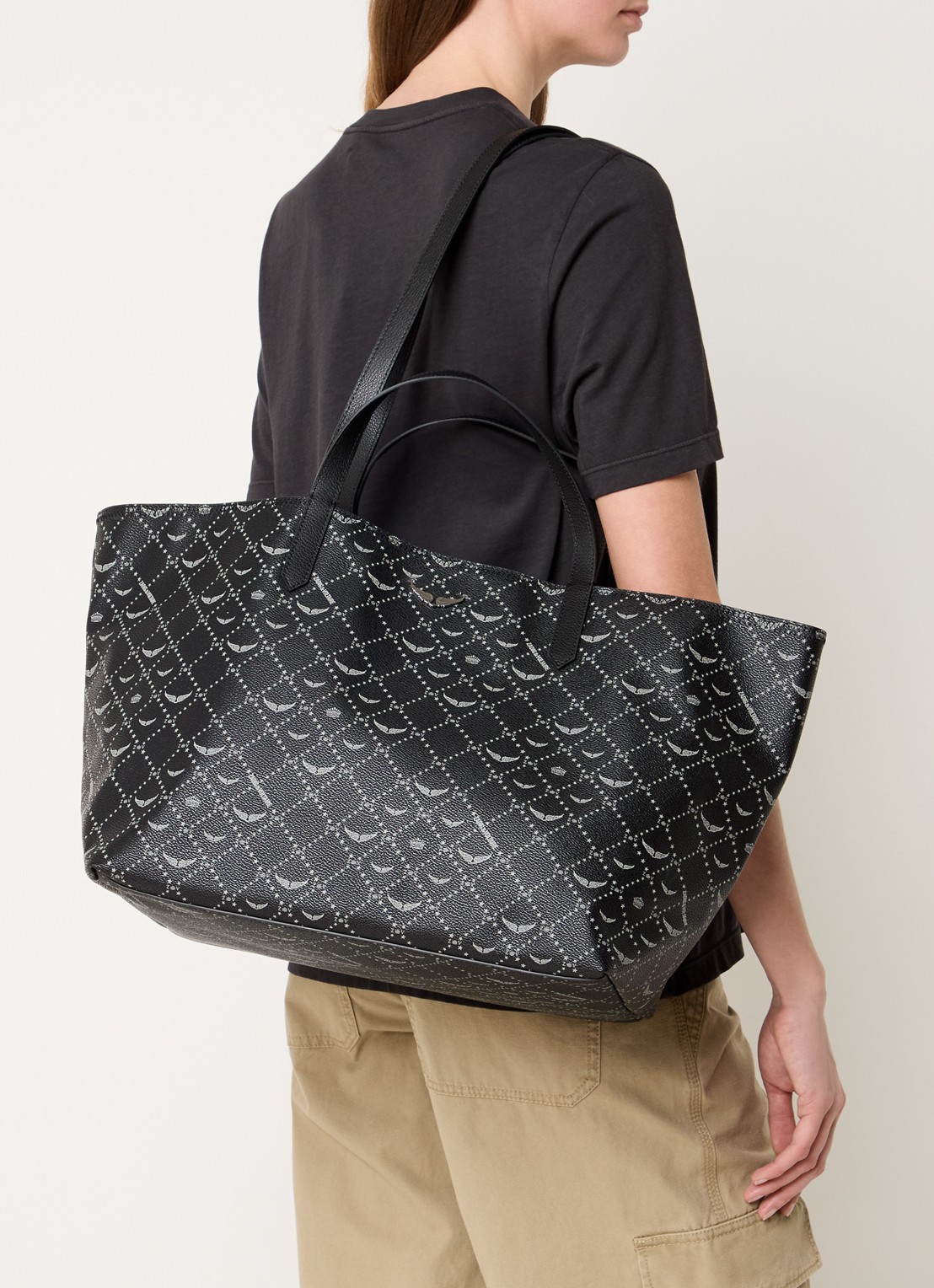Zadig&Voltaire XL shopper met logoprint - voorkant 5 zwart