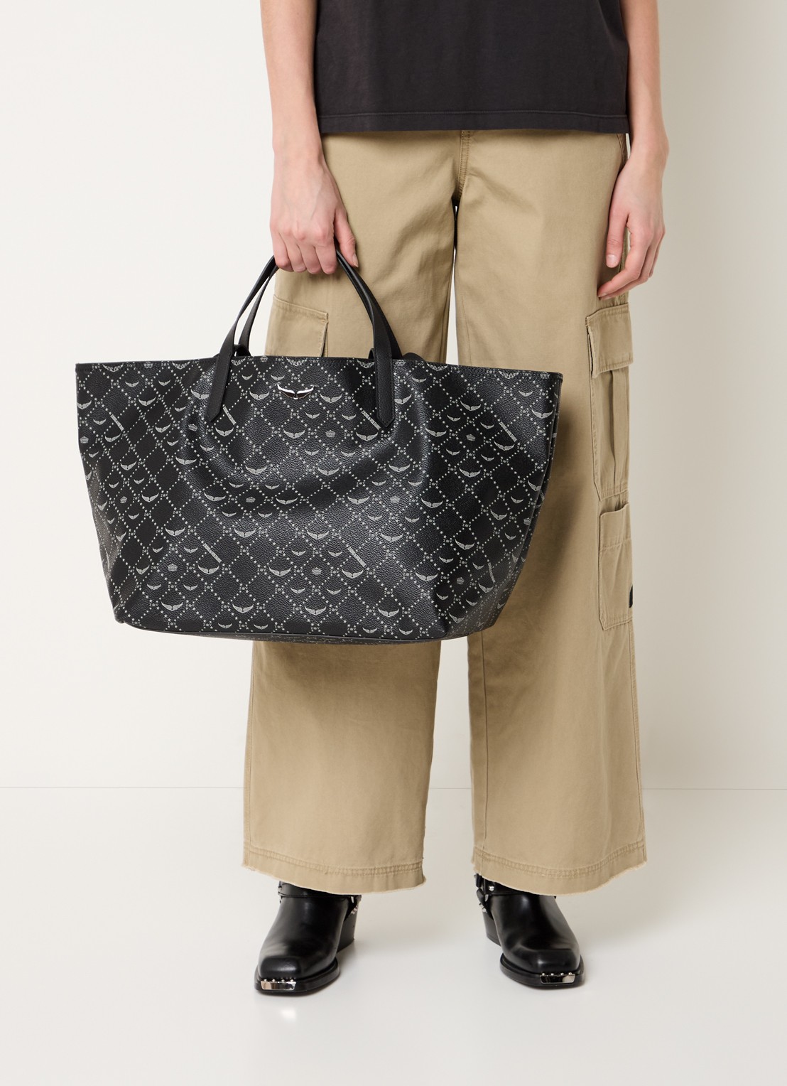 Zadig&Voltaire XL shopper met logoprint - voorkant 6 zwart