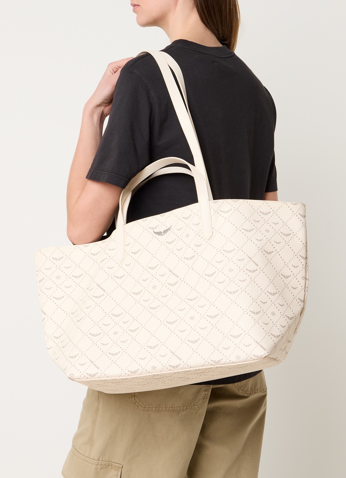 Zadig&Voltaire XL shopper met logoprint - voorkant 3 wit