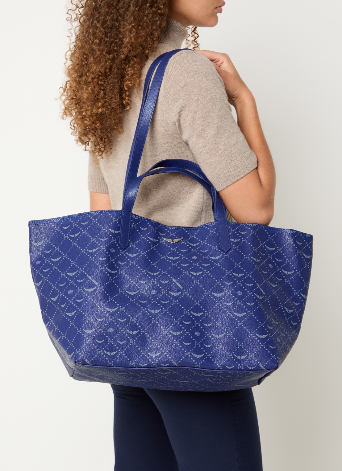 Zadig&Voltaire XL shopper met logoprint - voorkant 2 donkerblauw