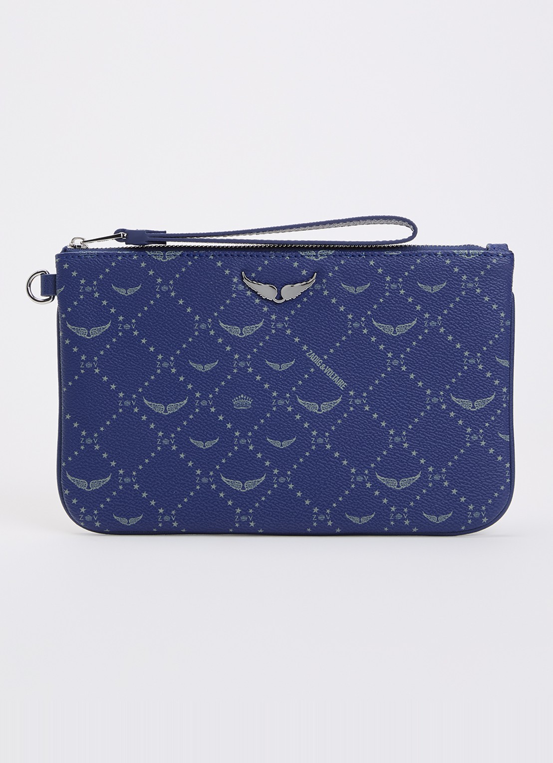 Zadig&Voltaire Z clutch van leer met logoprint - voorkant 2 donkerblauw