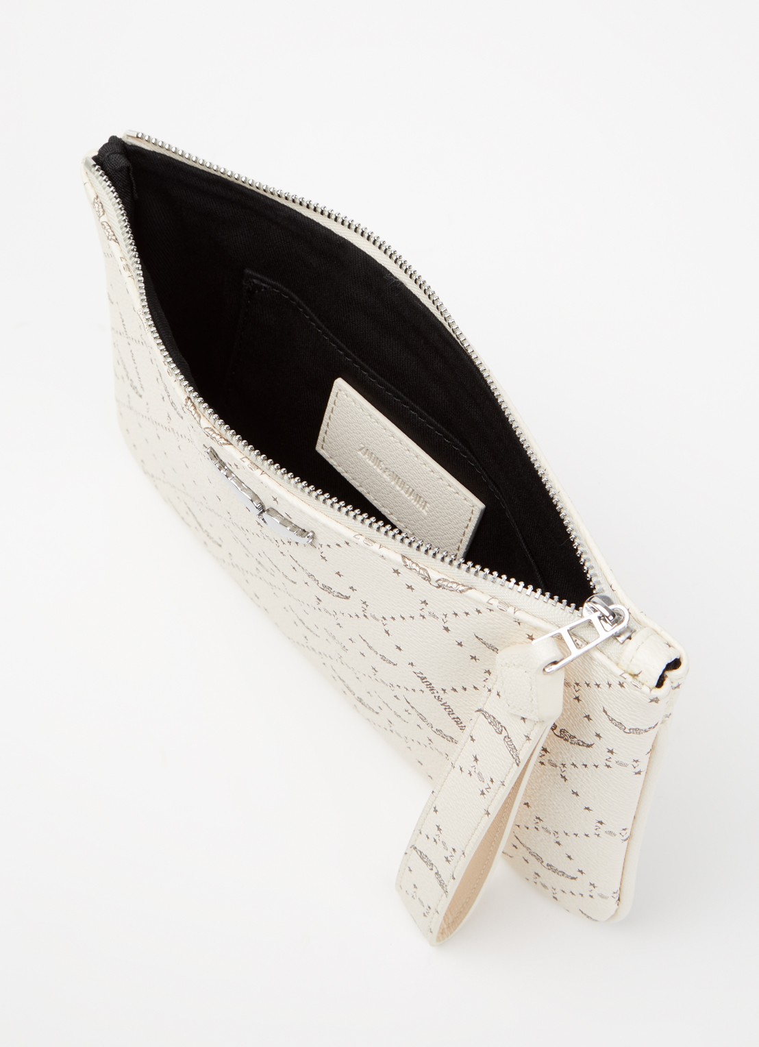 Zadig&Voltaire Z clutch van leer met logoprint - detail gebroken wit