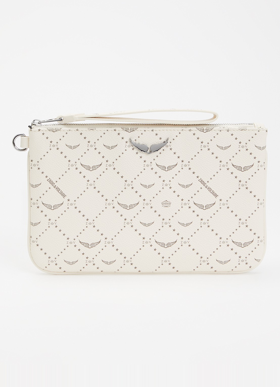 Zadig&Voltaire Z clutch van leer met logoprint - voorkant 2 gebroken wit