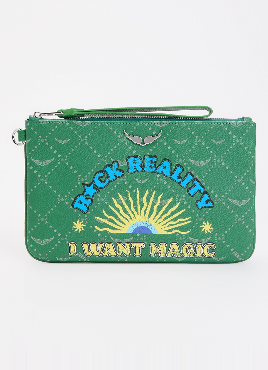 Zadig&Voltaire Z clutch van leer met logoprint - voorkant 5 groen