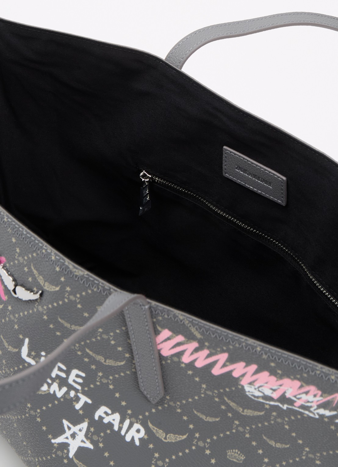 Zadig&Voltaire Z shopper van leer met logoprint - detail 3 grijs