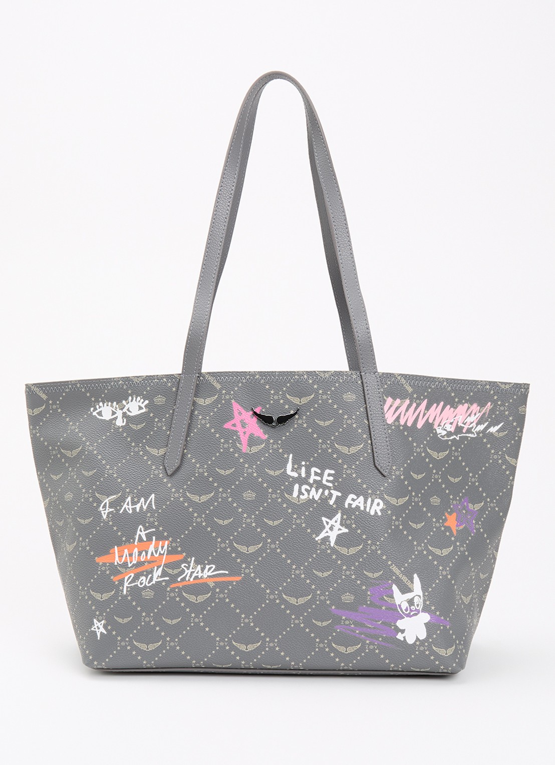 Zadig&Voltaire Z shopper van leer met logoprint - voorkant grijs