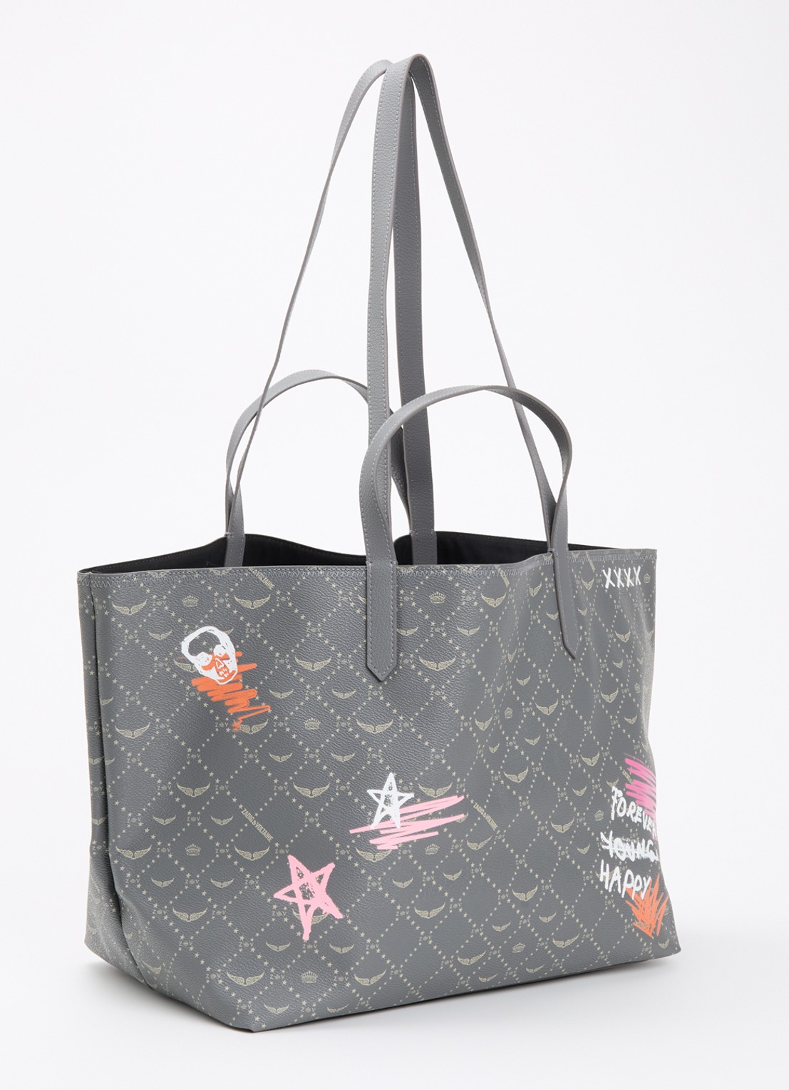 Zadig&Voltaire Z XL shopper van leer met logoprint - achterkant 5 grijs