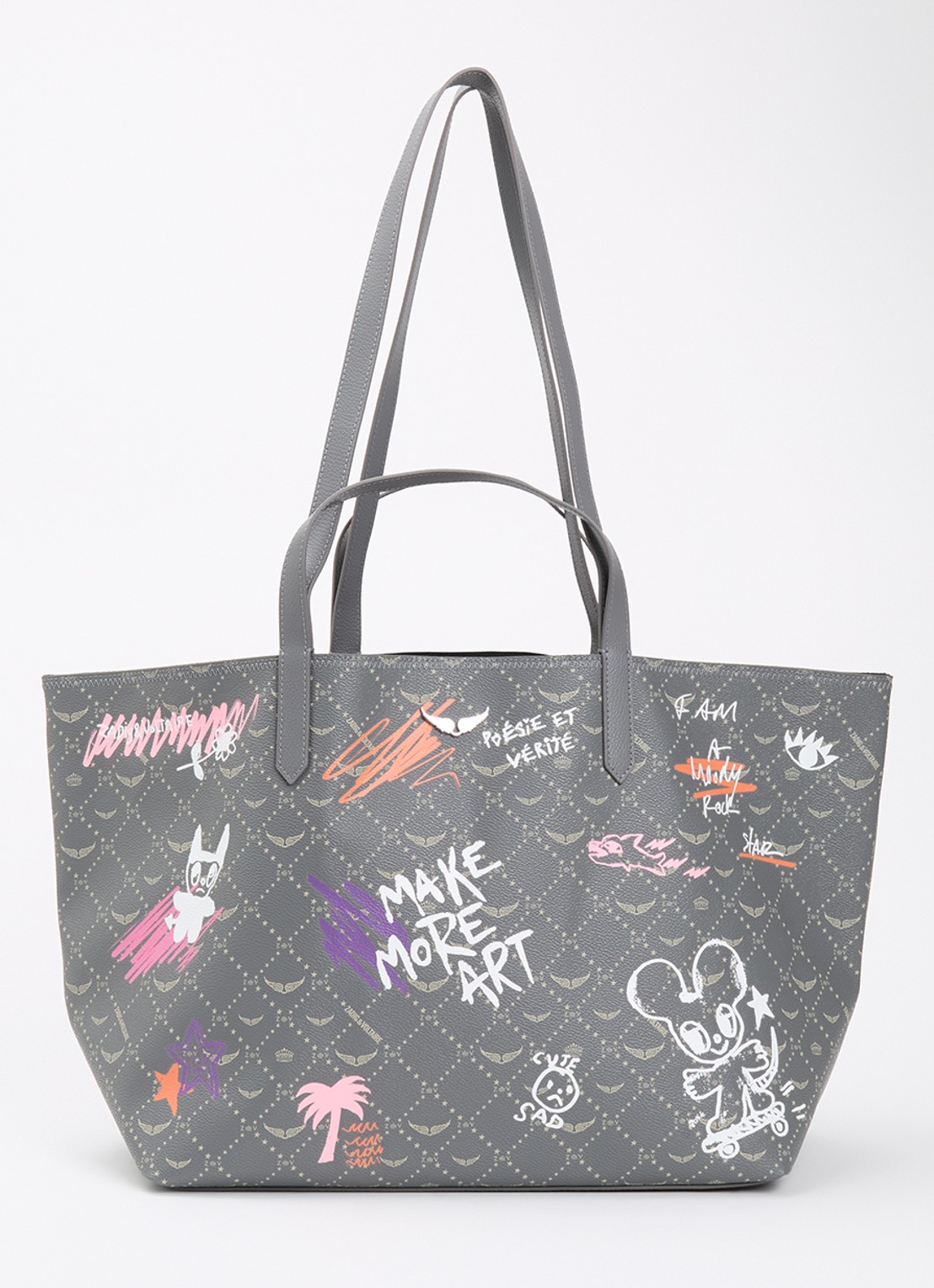 Zadig&Voltaire Z XL shopper van leer met logoprint - voorkant grijs