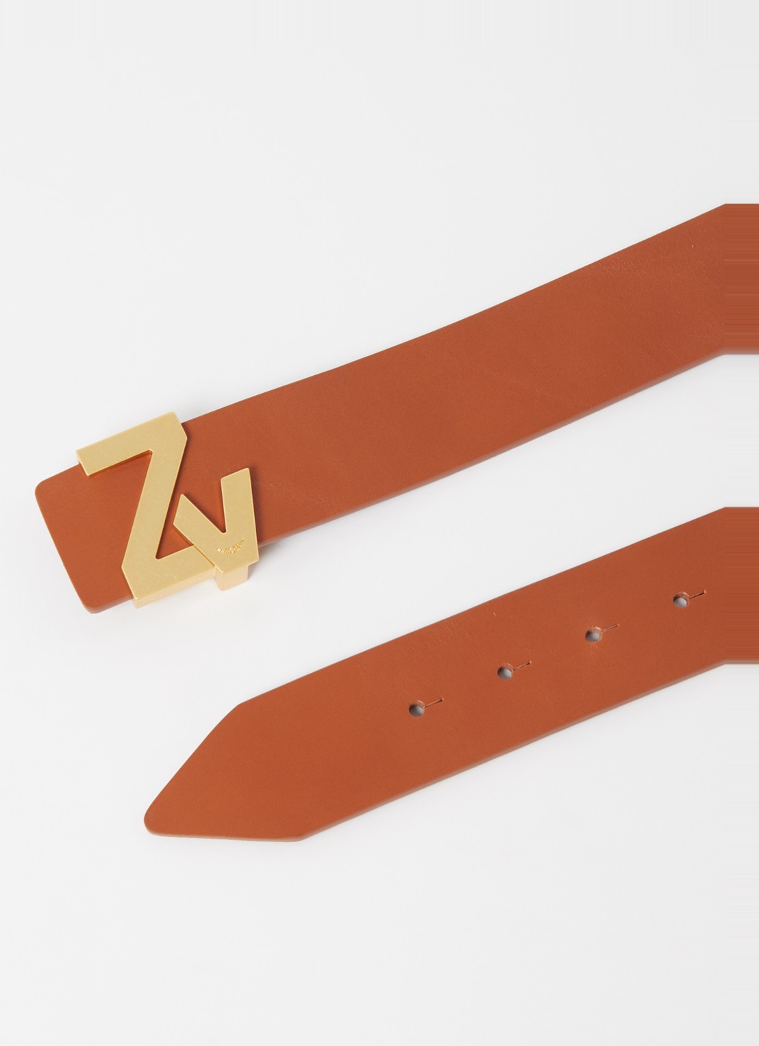Zadig&Voltaire ZV riem van leer met logo - detail 2 cognac
