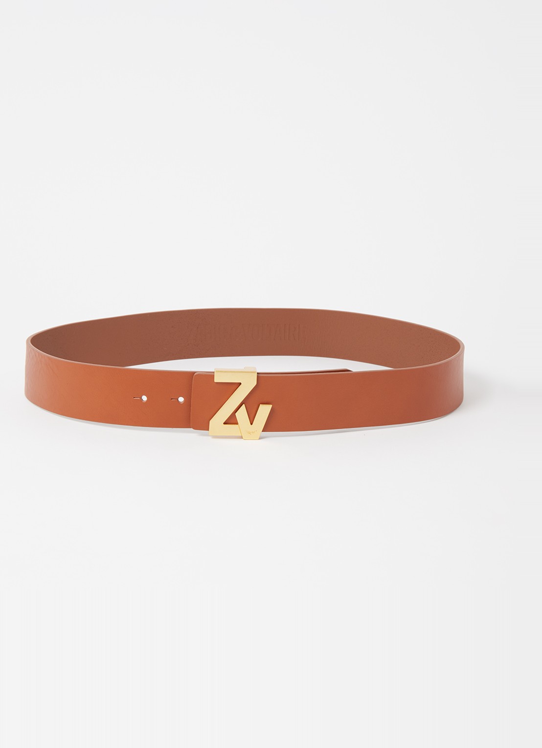 Zadig&Voltaire ZV riem van leer met logo - voorkant cognac