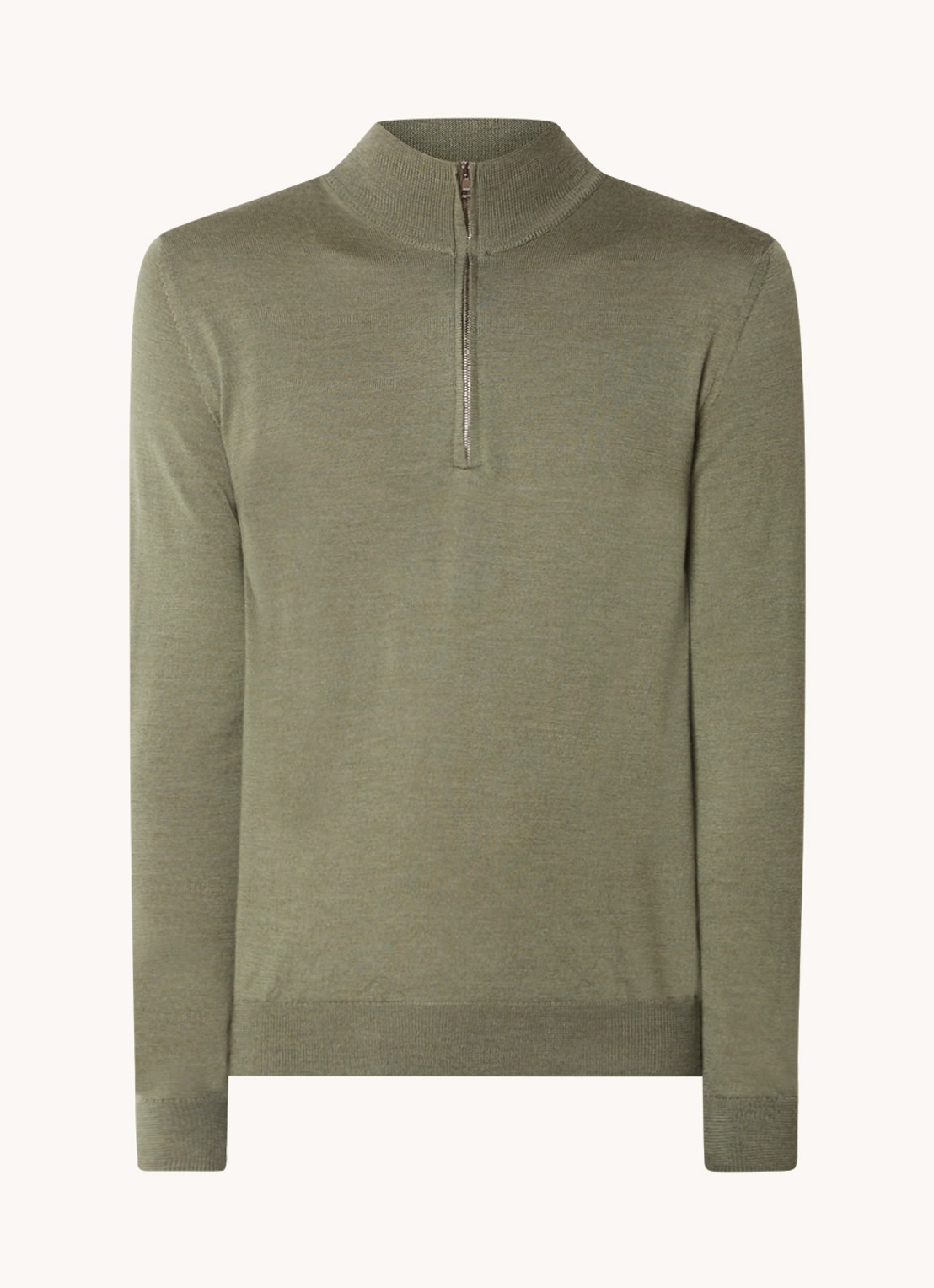 Zanone Fijngebreide pullover van scheerwol met halve rits - voorkant 2 olijfgroen