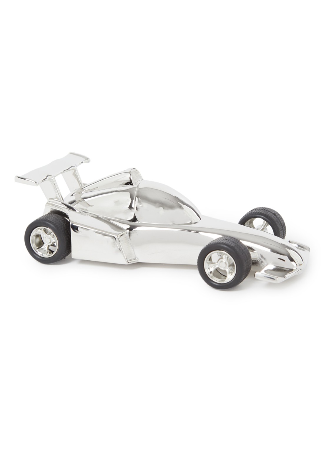 Zilverstad Raceauto spaarpot 5 cm - voorkant zilver