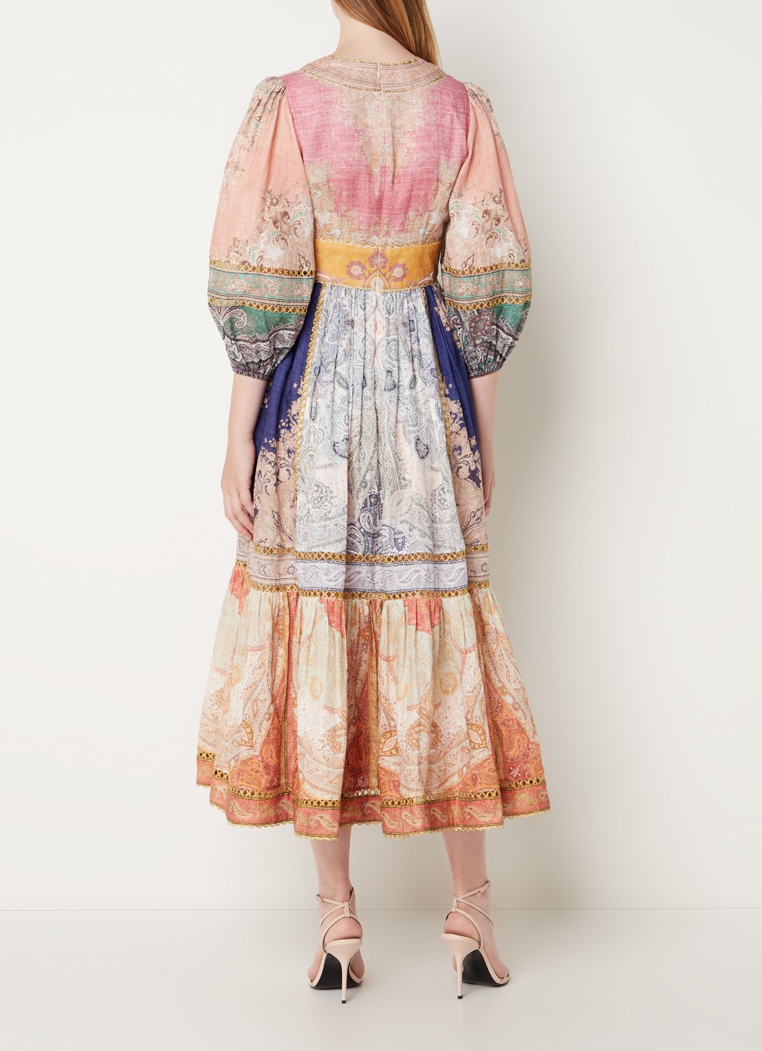 Zimmermann Anneke midi blousejurk van linnen met lurex en steekzakken - achterkant 6 orange