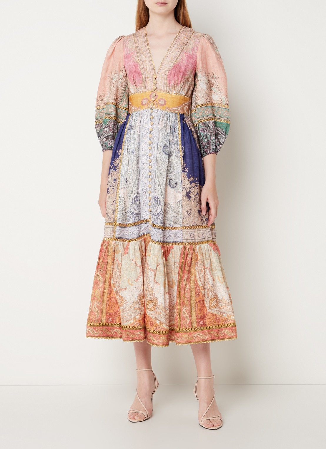 Zimmermann Anneke midi blousejurk van linnen met lurex en steekzakken - detail 4 orange