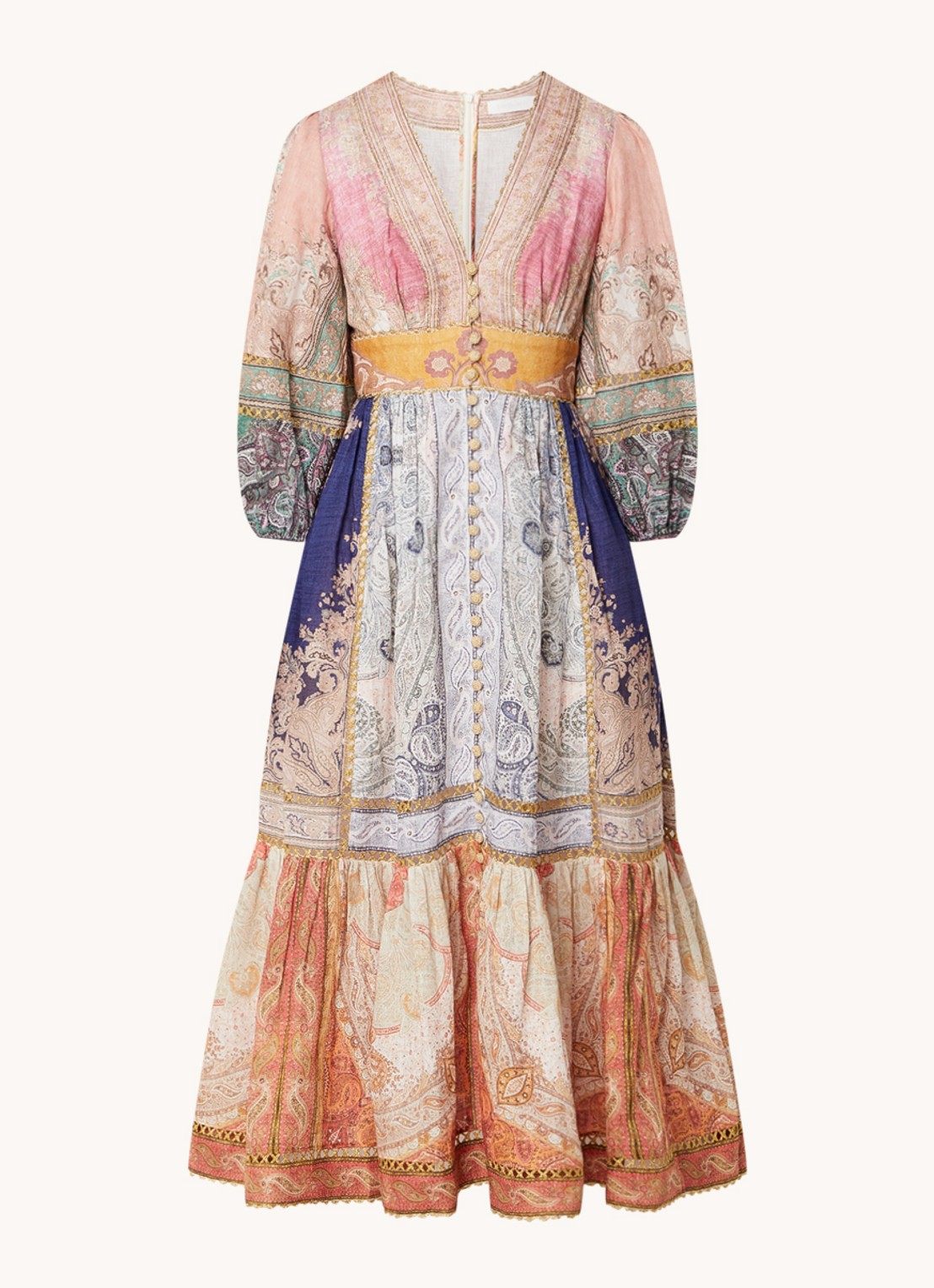 Zimmermann Anneke midi blousejurk van linnen met lurex en steekzakken - voorkant orange