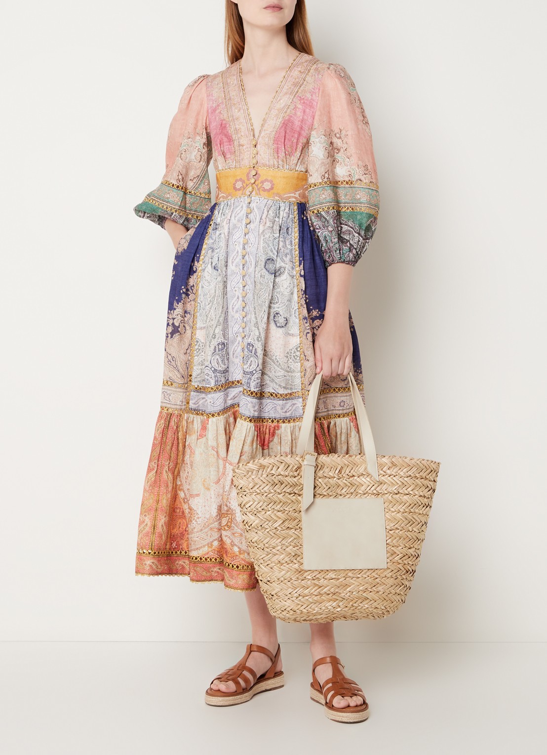 Zimmermann Anneke midi blousejurk van linnen met lurex en steekzakken - voorkant 2 orange