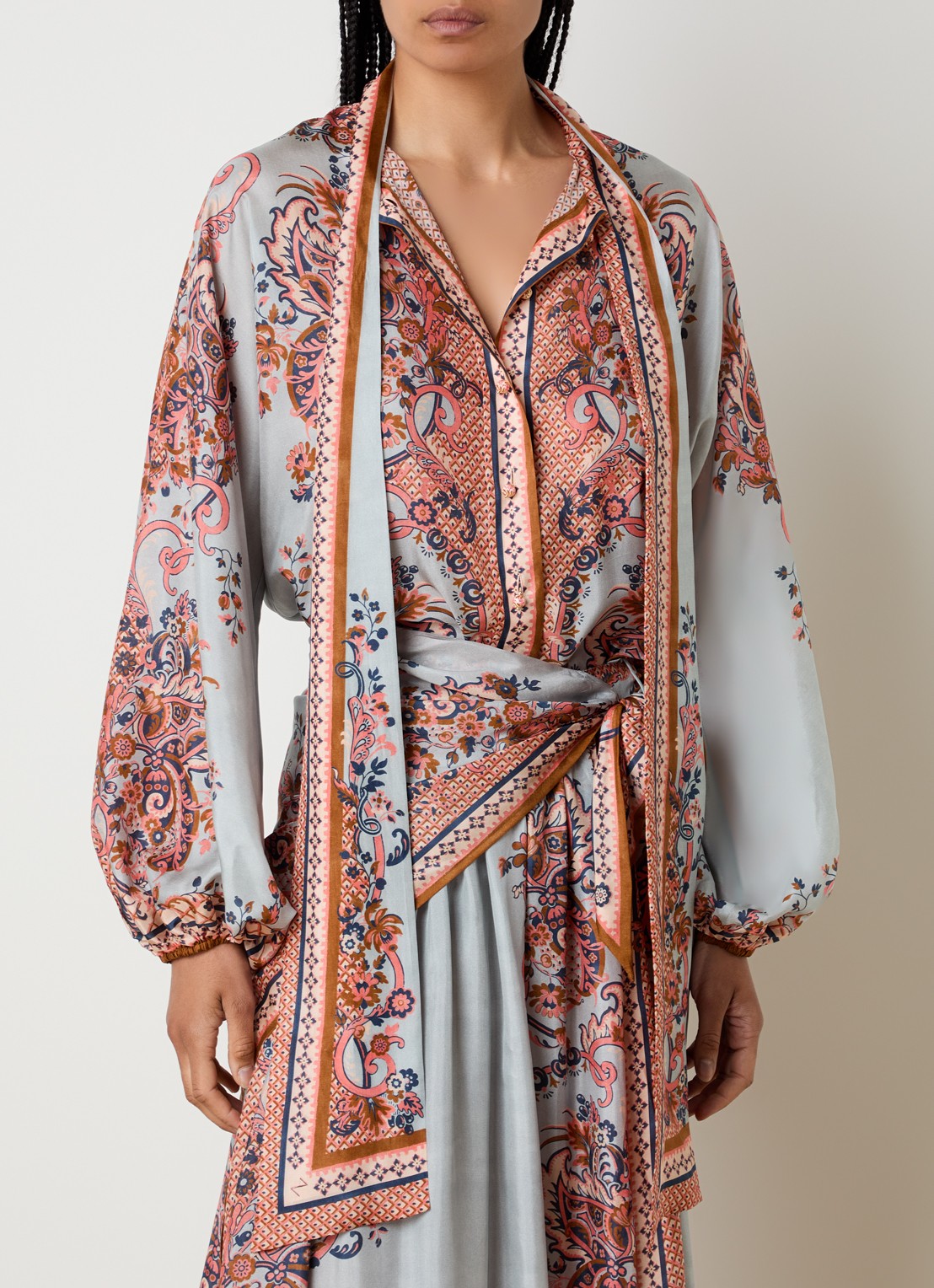 Zimmermann Aster blouse van zijde - detail blauwgrijs