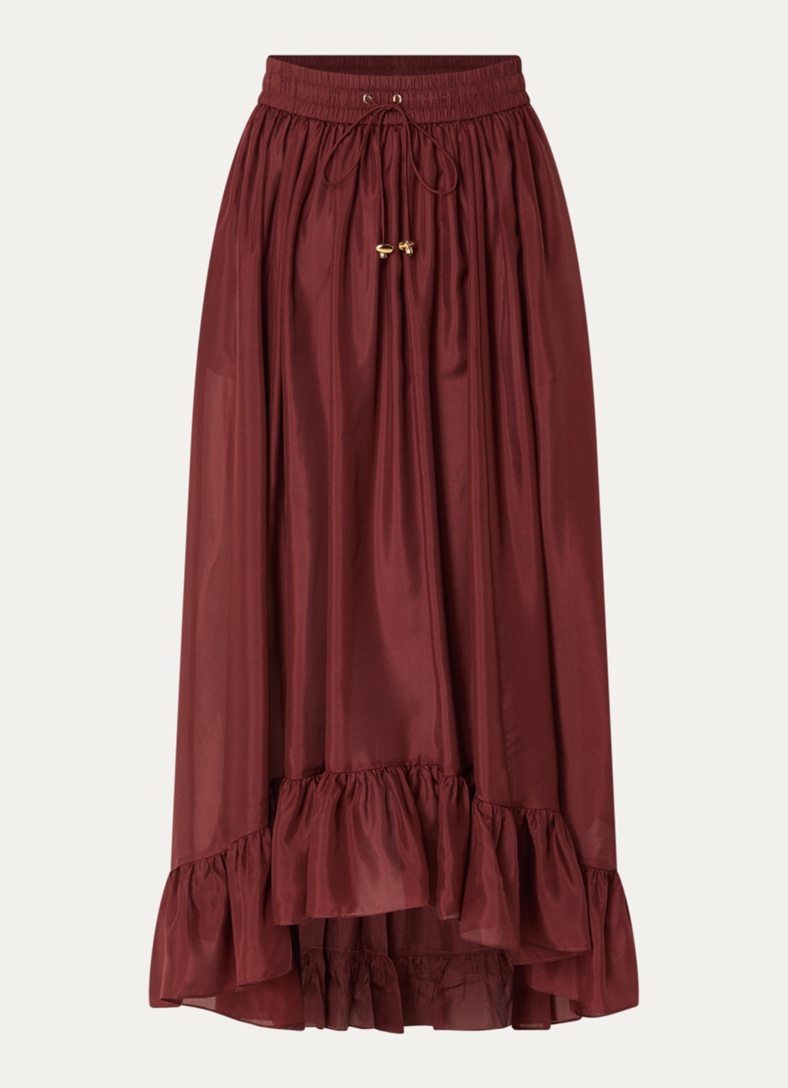 Zimmermann Aster maxi rok van zijde met volant - voorkant 2 bordeauxrood