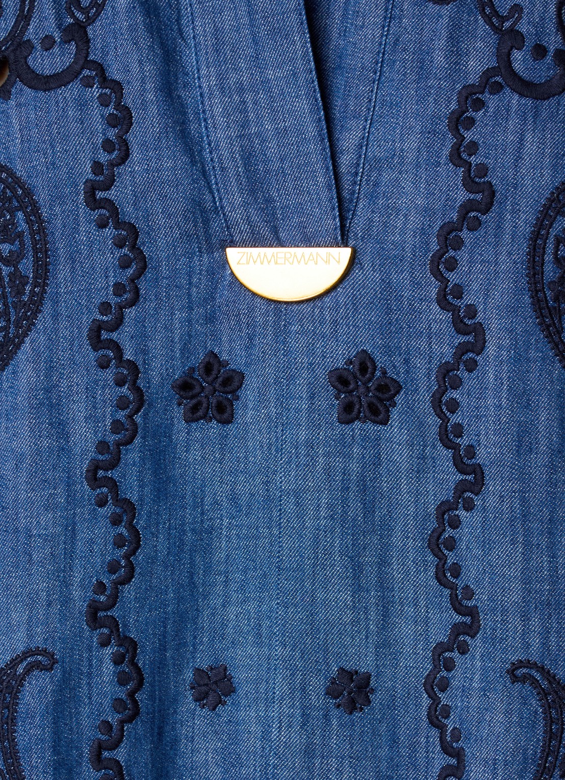 Zimmermann Aster midi denim jurk met borduring - detail 5 indigo