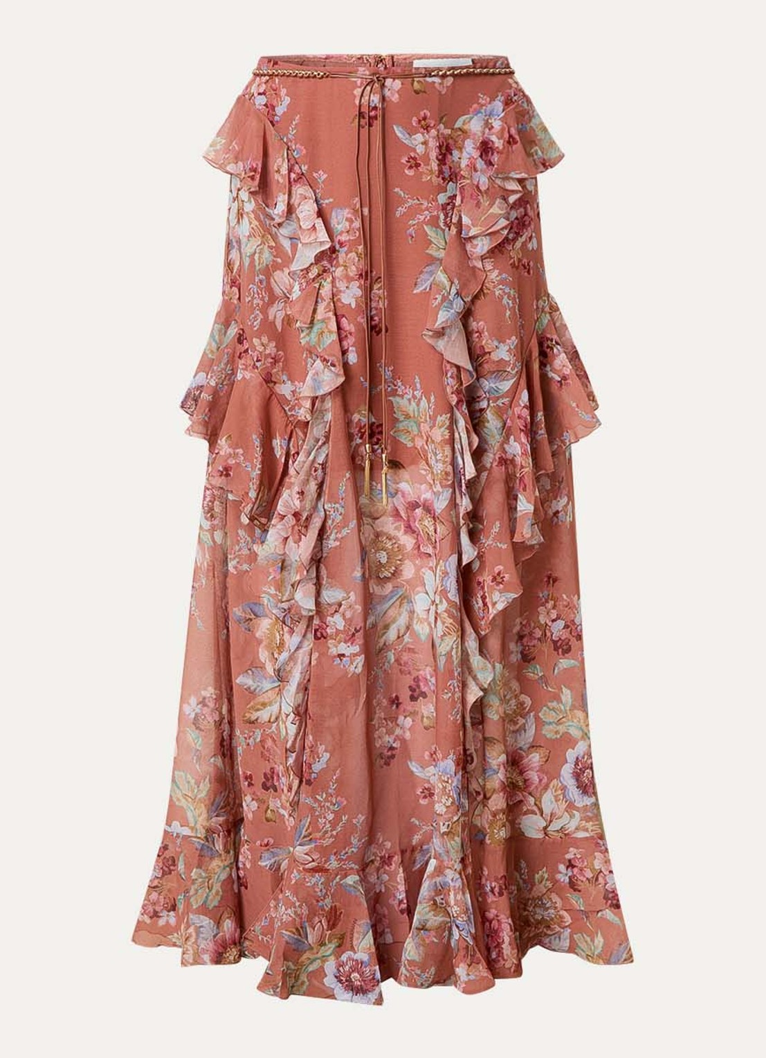 Zimmermann Awaken maxi rok met bloemenprint - voorkant 2 roodbruin