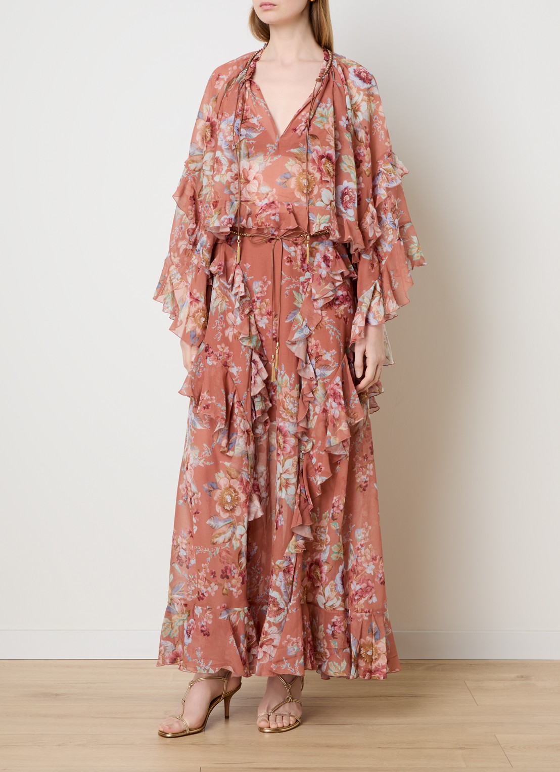 Zimmermann Awaken maxi rok met bloemenprint - voorkant 3 roodbruin