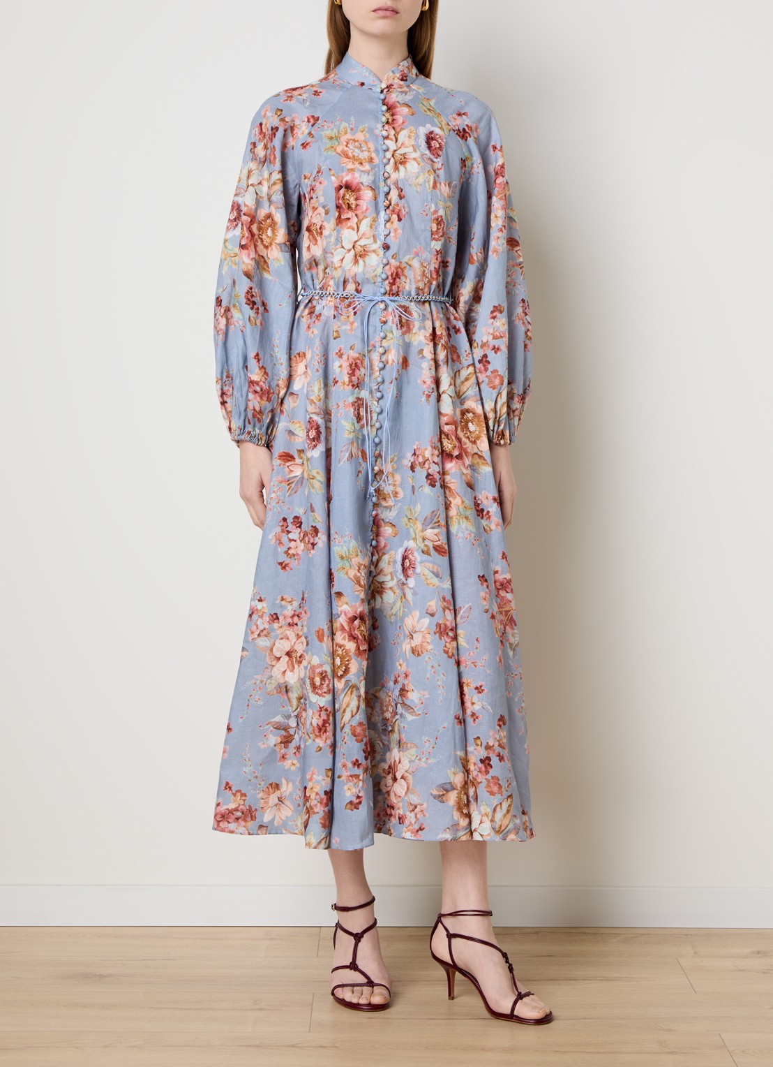 Zimmermann Awaken midi rok met bloemenprint en ceintuur - detail 4 blauwgrijs