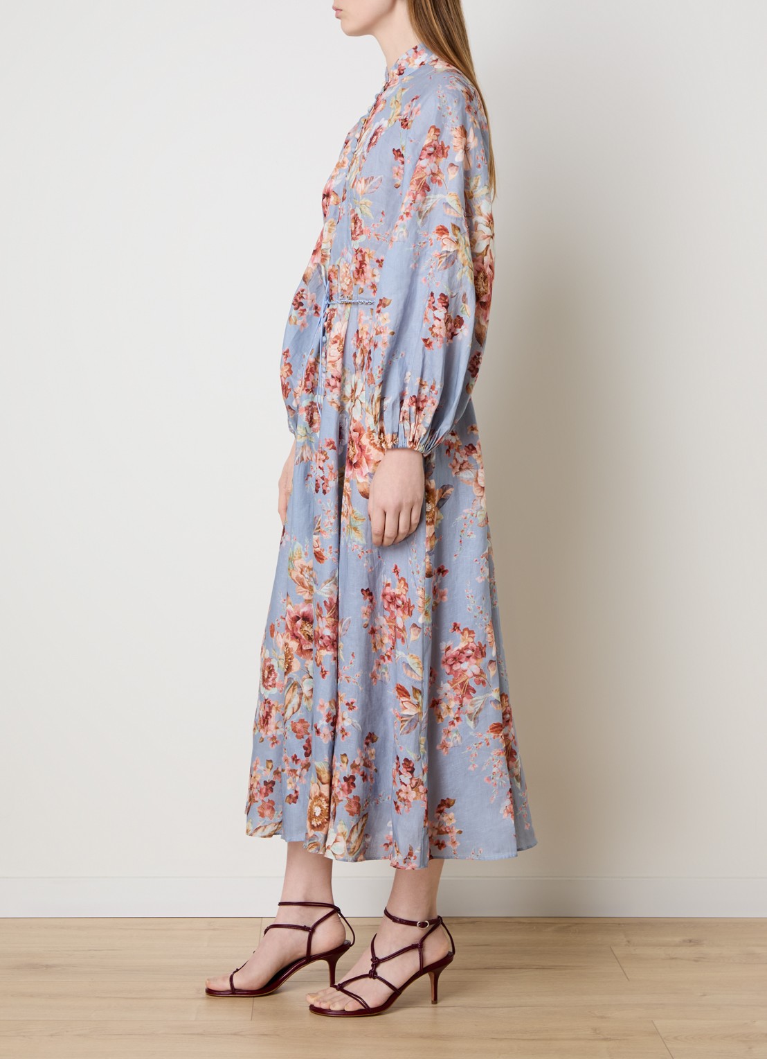 Zimmermann Awaken midi rok met bloemenprint en ceintuur - voorkant 3 blauwgrijs
