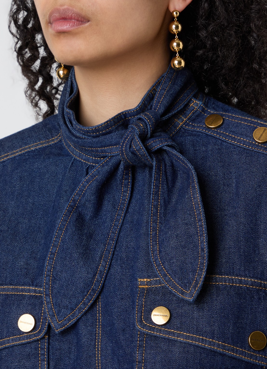 Zimmermann Blouse van chambray met sjaalkraag - detail 2 indigo