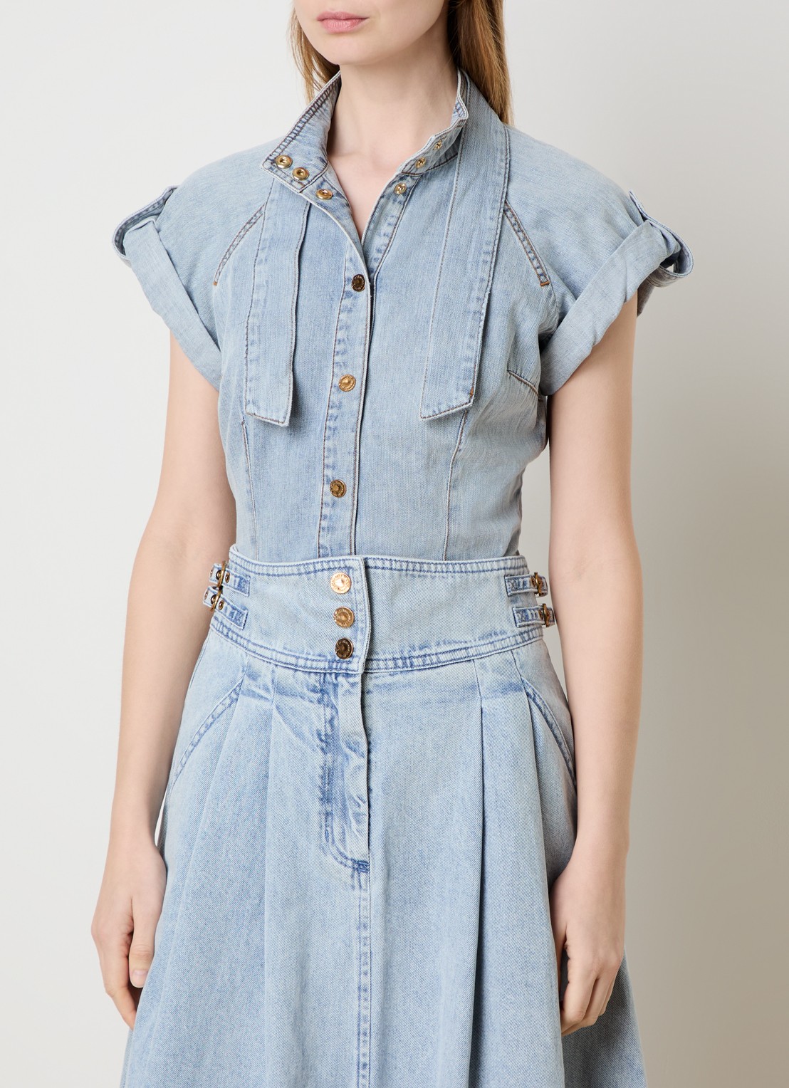 Zimmermann Blouse van denim - detail 4 blauwgrijs