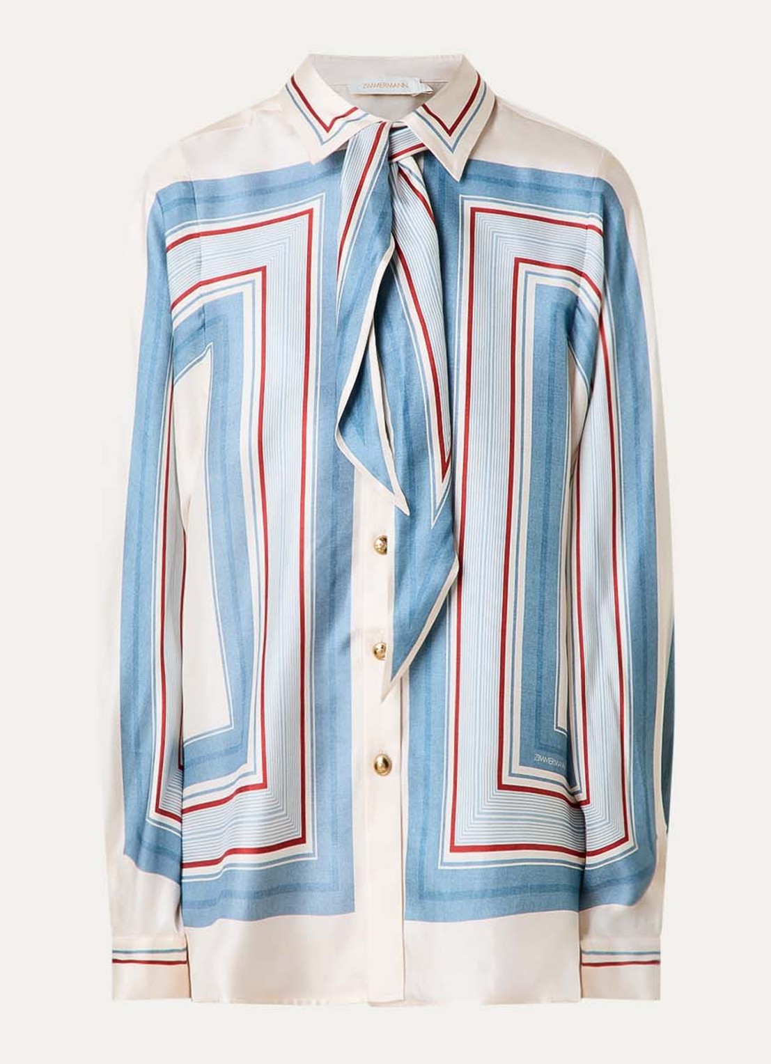 Zimmermann Blouse van zijde met print en sjaalkraag - voorkant 3 creme
