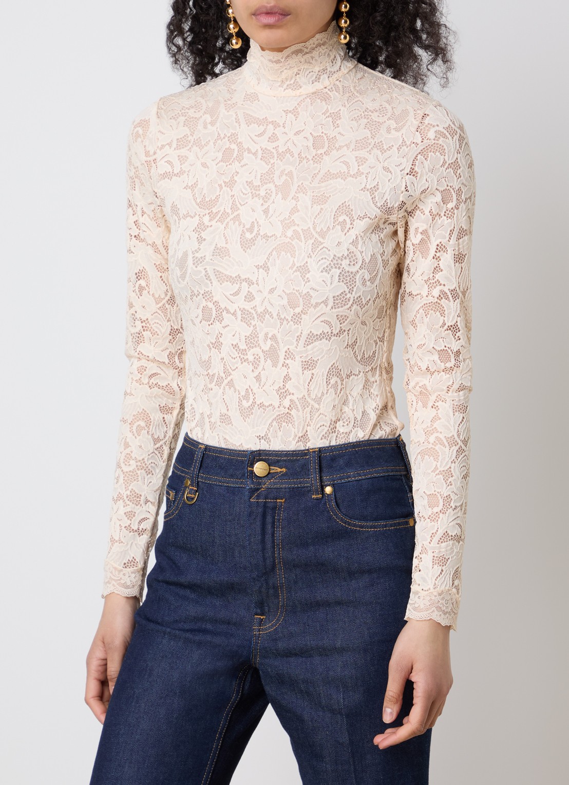 Zimmermann Body top van kant met opstaande kraag - detail 4 beige