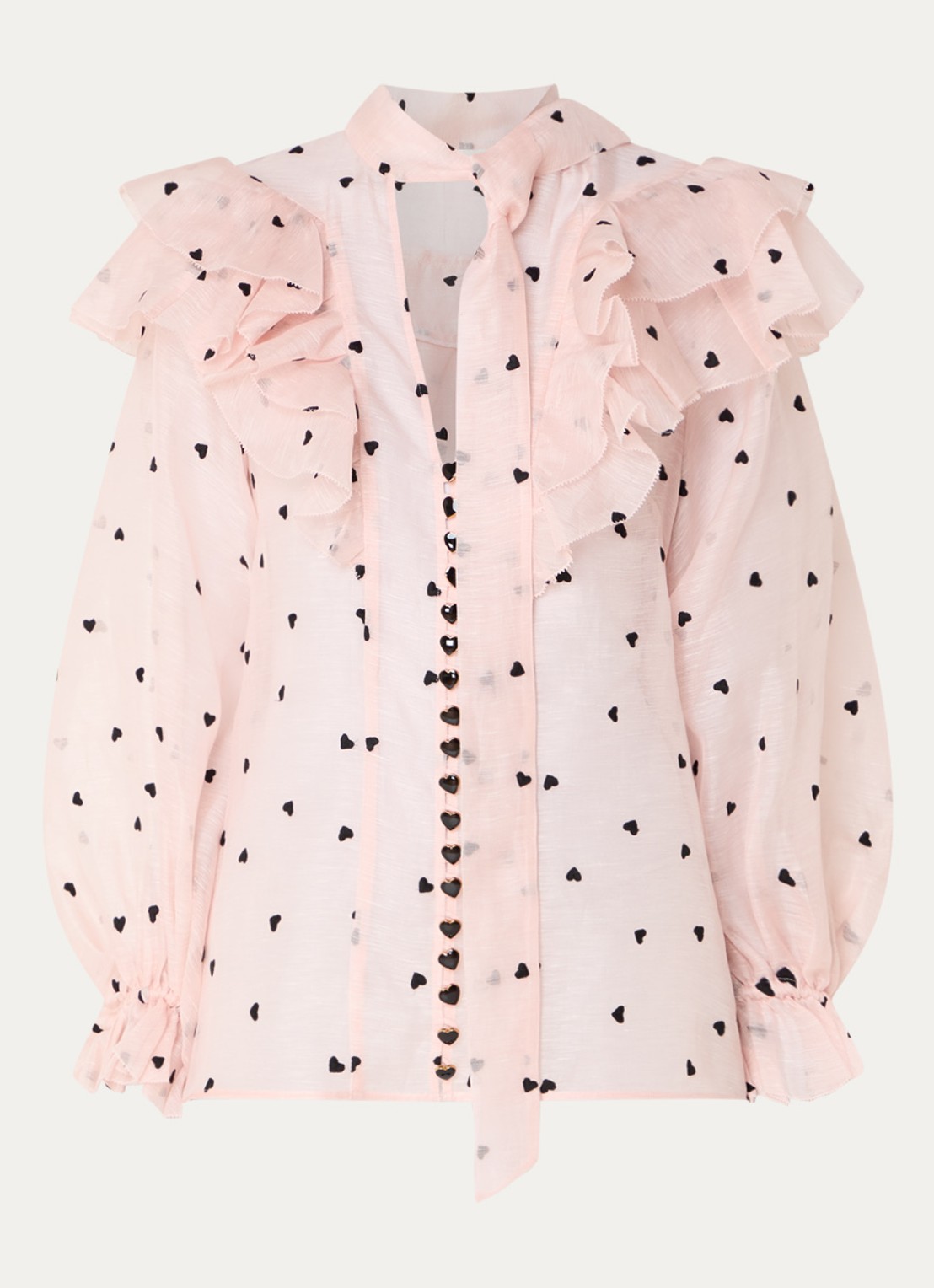 Zimmermann Crush semi-transparante blouse in zijdeblend met sjaalkraag - voorkant 2 zalmroze